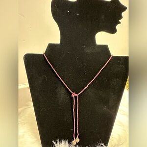 Garnet Lariat Sterling Silver Heart Necklace